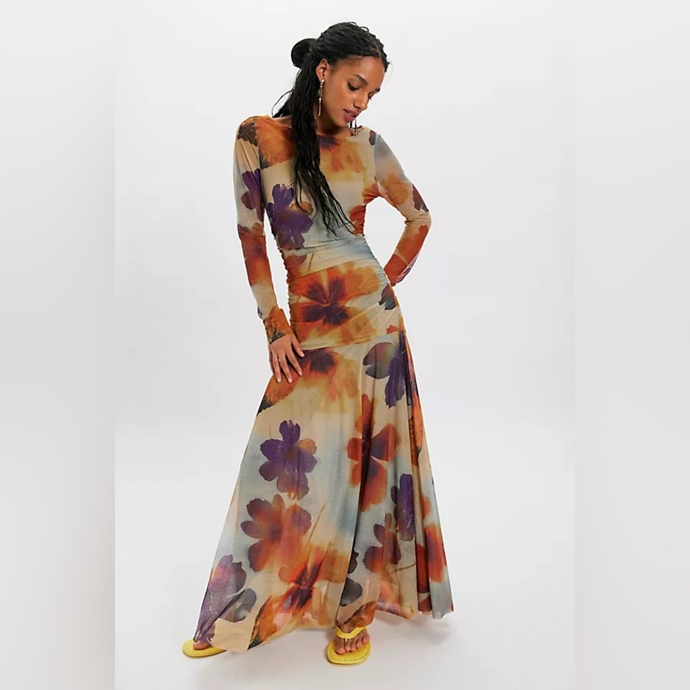 Free People Sunnei Mesh Maxi Dress in Sunrise Combo